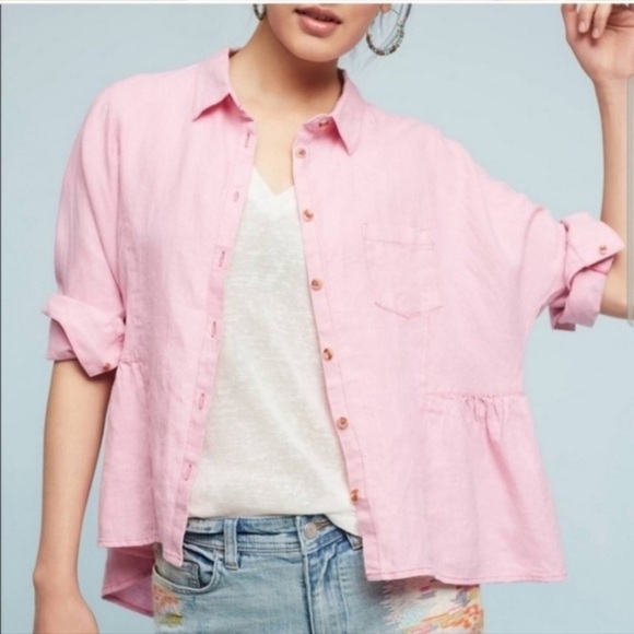 Holding Horses Anthropologie Linen Peplum Top Size M - Picture 9 of 9